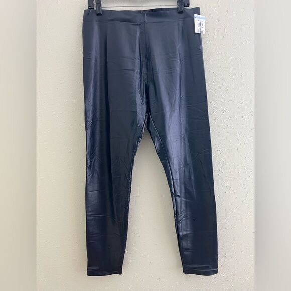 070 New HUE Black Faux Leather Leggings XL - Picture 1 of 6